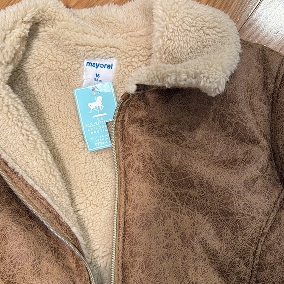 NWT MAYORAL Girl's Faux Shearling Jacket in Brown - Picture 7 of 8